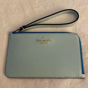 Kate Spade Lucy Small L-zip Wristlet KH769 in Blue Glow Bicolor Saffiano Leather